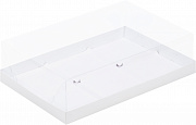 купить Коробка под муссовые пирожные с пластиковой крышкой 300*195*80 мм (6) (белая)  в интернет-магазине